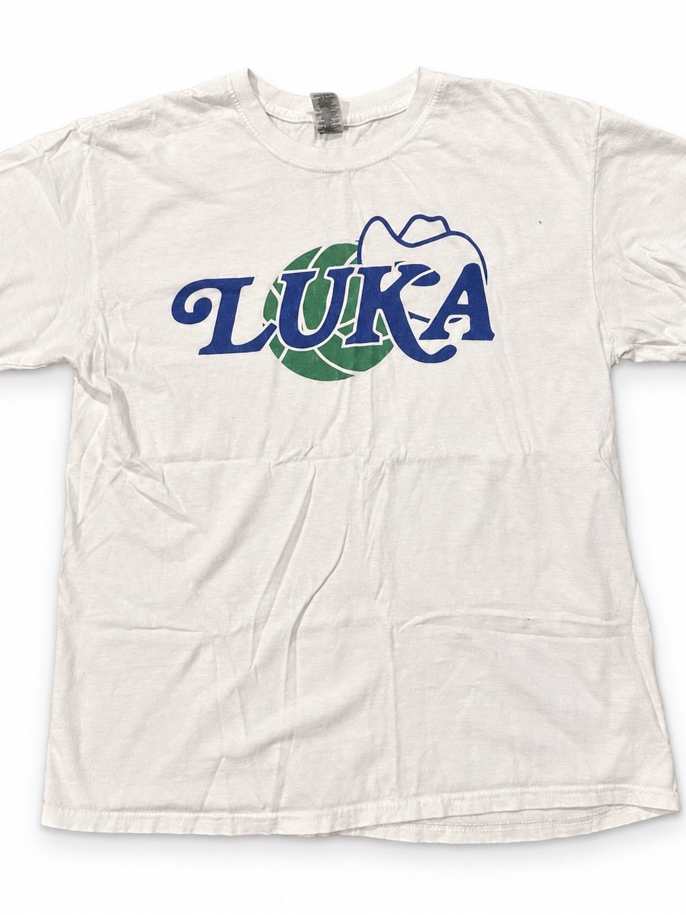 Gildan Heavy Cotton Men's White Luka Graphic Print Crew Neck T-Shirt Size L